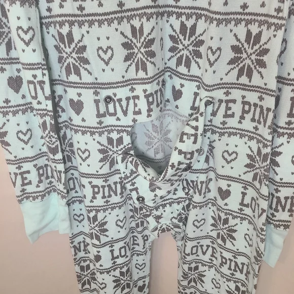 Love Pink Blue and White Onesie Pajamas with Button Butt Flap